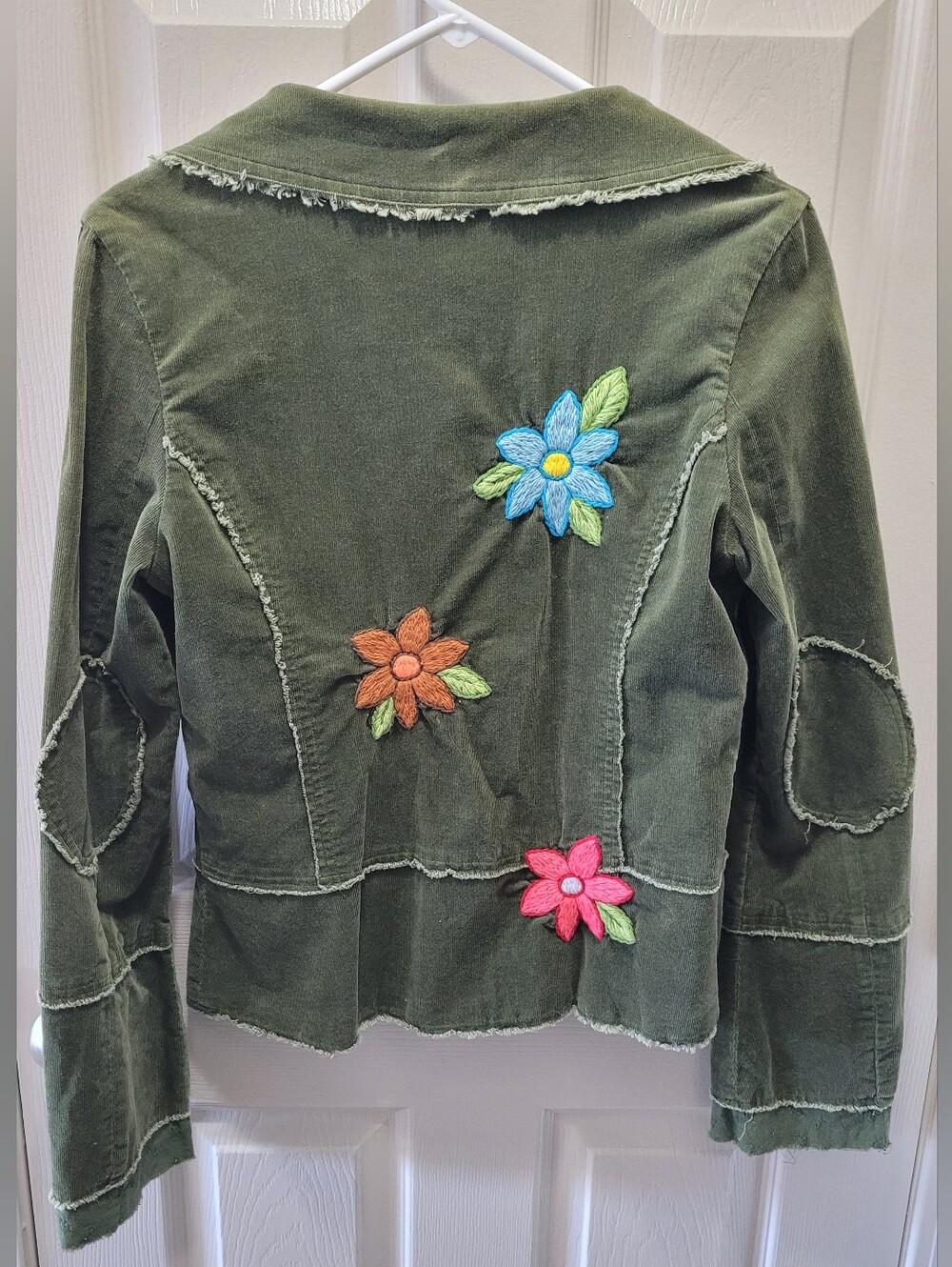 JoyStick Johnny Was Olive Green Corduroy Blazer Embroidered Birds Flowers Boho L - Picture 7 of 12